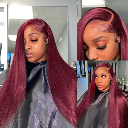 Burgundy Red HD Lace Front Wig – Bone Straight, Human Hair