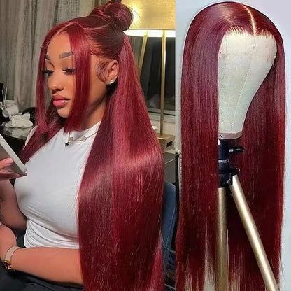 Burgundy Red HD Lace Front Wig – Bone Straight, Human Hair
