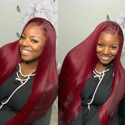 Burgundy Red HD Lace Front Wig – Bone Straight, Human Hair